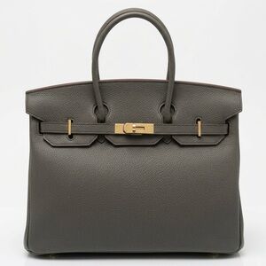 35CM Togo Leather Top Handle Satchel Bag - Charcoal Grey